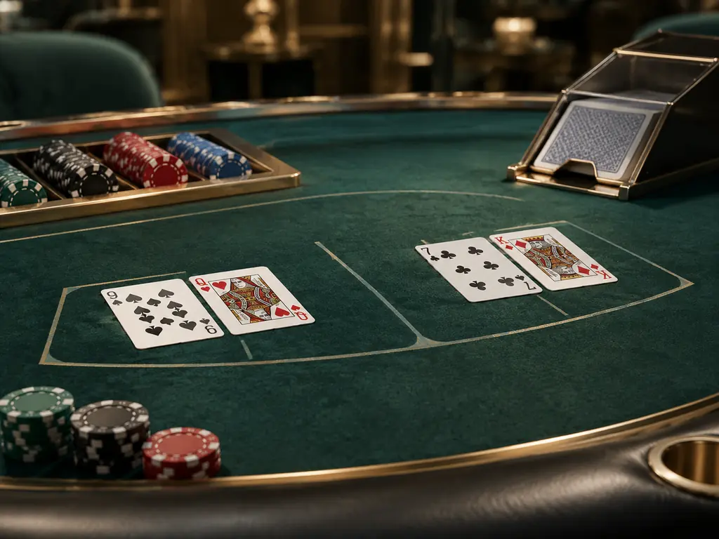 Dua susunan kartu baccarat di meja kasino