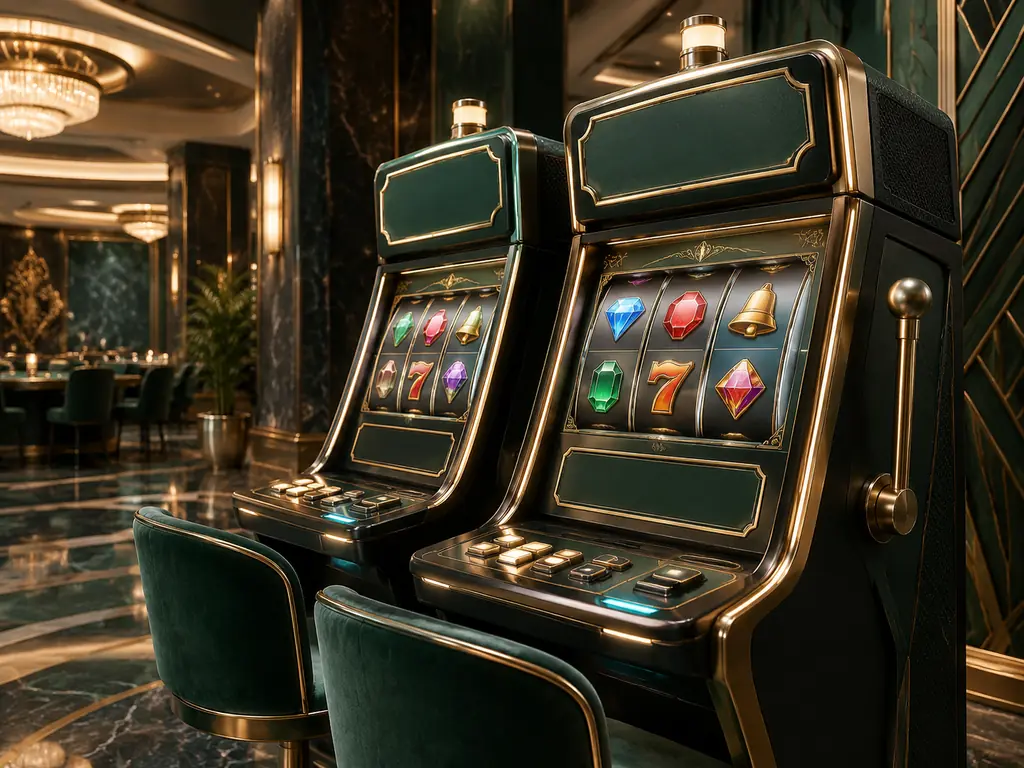 Dua mesin slot dengan simbol permata di ruang kasino